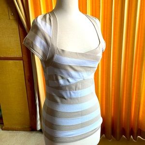 WHBM banded tan and white striped top size medium